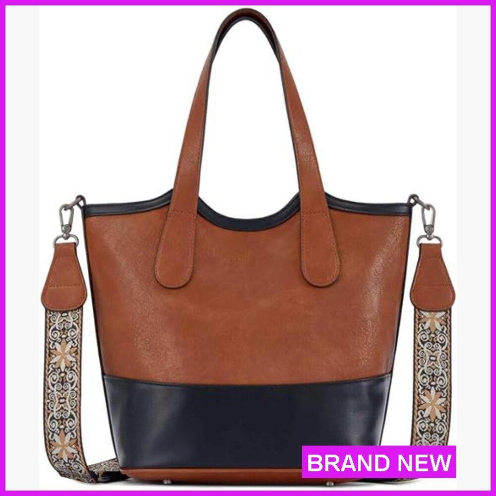 Vegan Leather Bucket Purse Top Handle Crossbody Satchel with Bottle Pockets